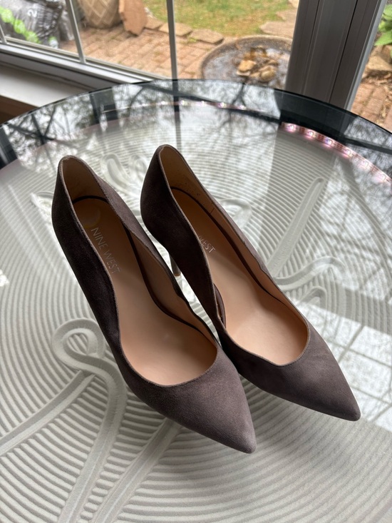 Nine West Shoes - Nine West Gray/Tan Brown Suede Pointed-Toe Pump Heels